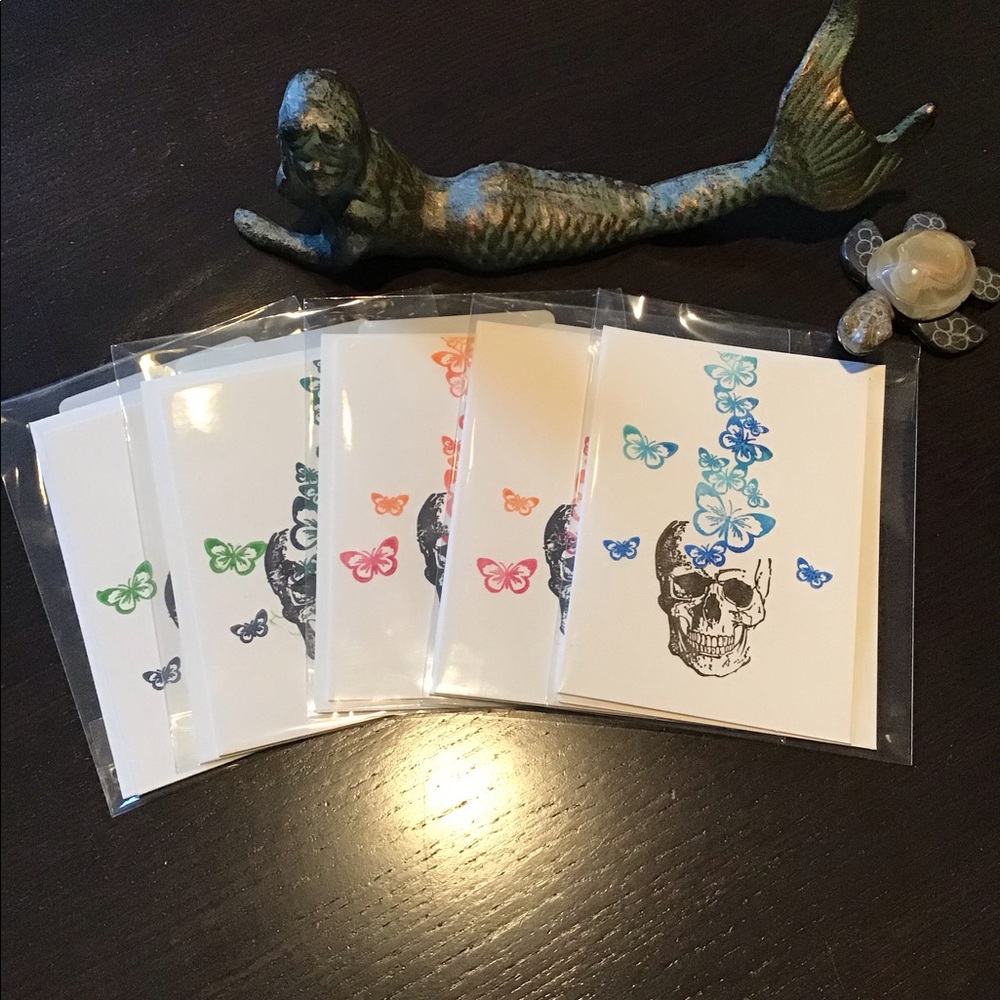 Halloween cards! Handmade skull w/butterflies design greeting cards